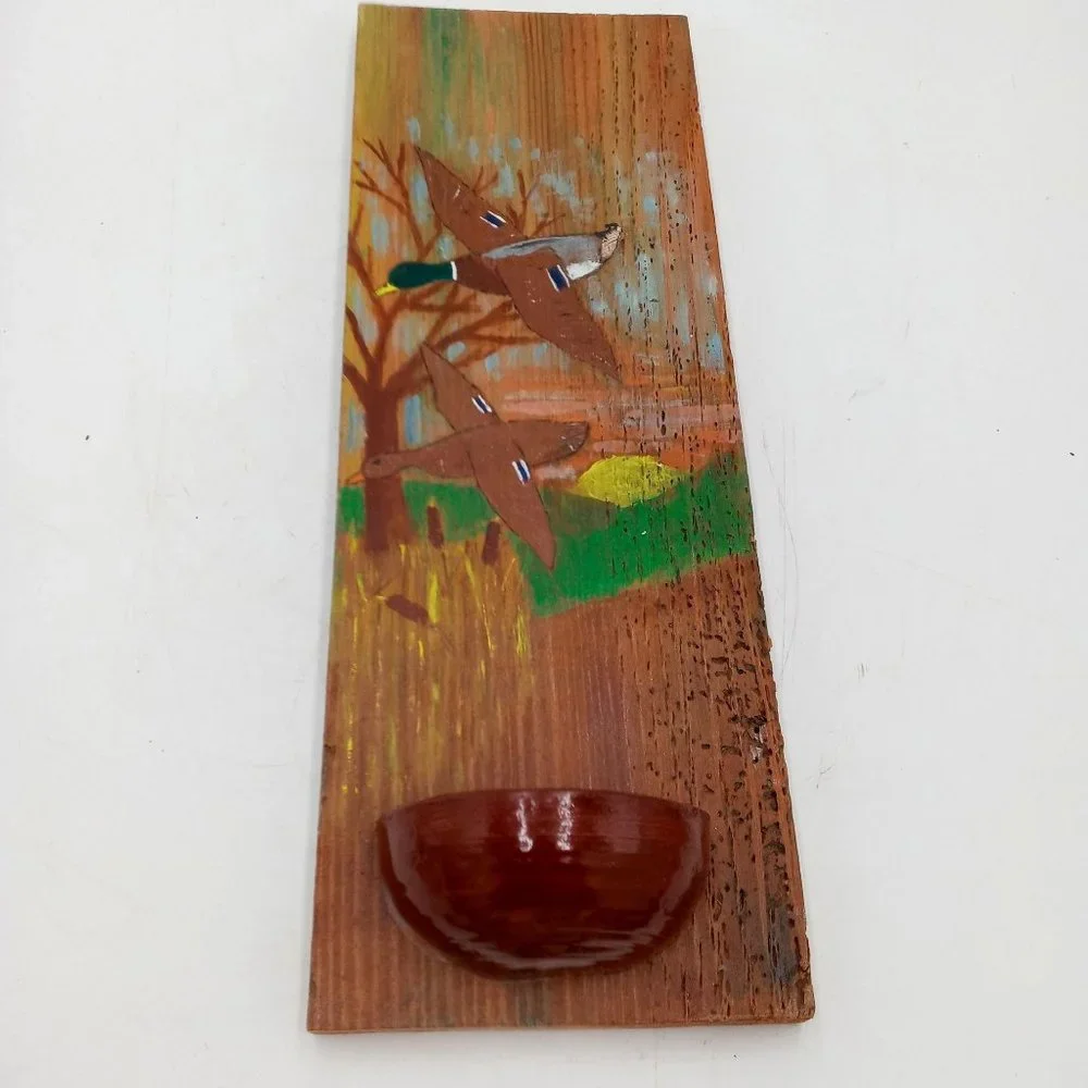 Duck Folk Art Barnwood Wall Pocket Plant Holder Handpainted Mallard OOAK 16 Inch